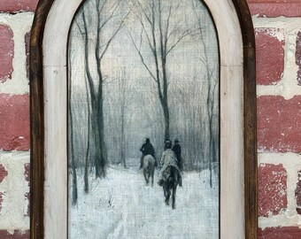 Natural Winter Scene Wall Art Western Wall Art Winter Landscape Fabric Print Snow Scene Winter Print Neutral Forest Scenery Wall Textile