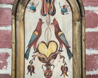 Framed Vintage Textile Wall Art Antique Tapestry Textile Print Wall Decor Antique Print Primitive Folk Art Watercolor Painting Fabric Print