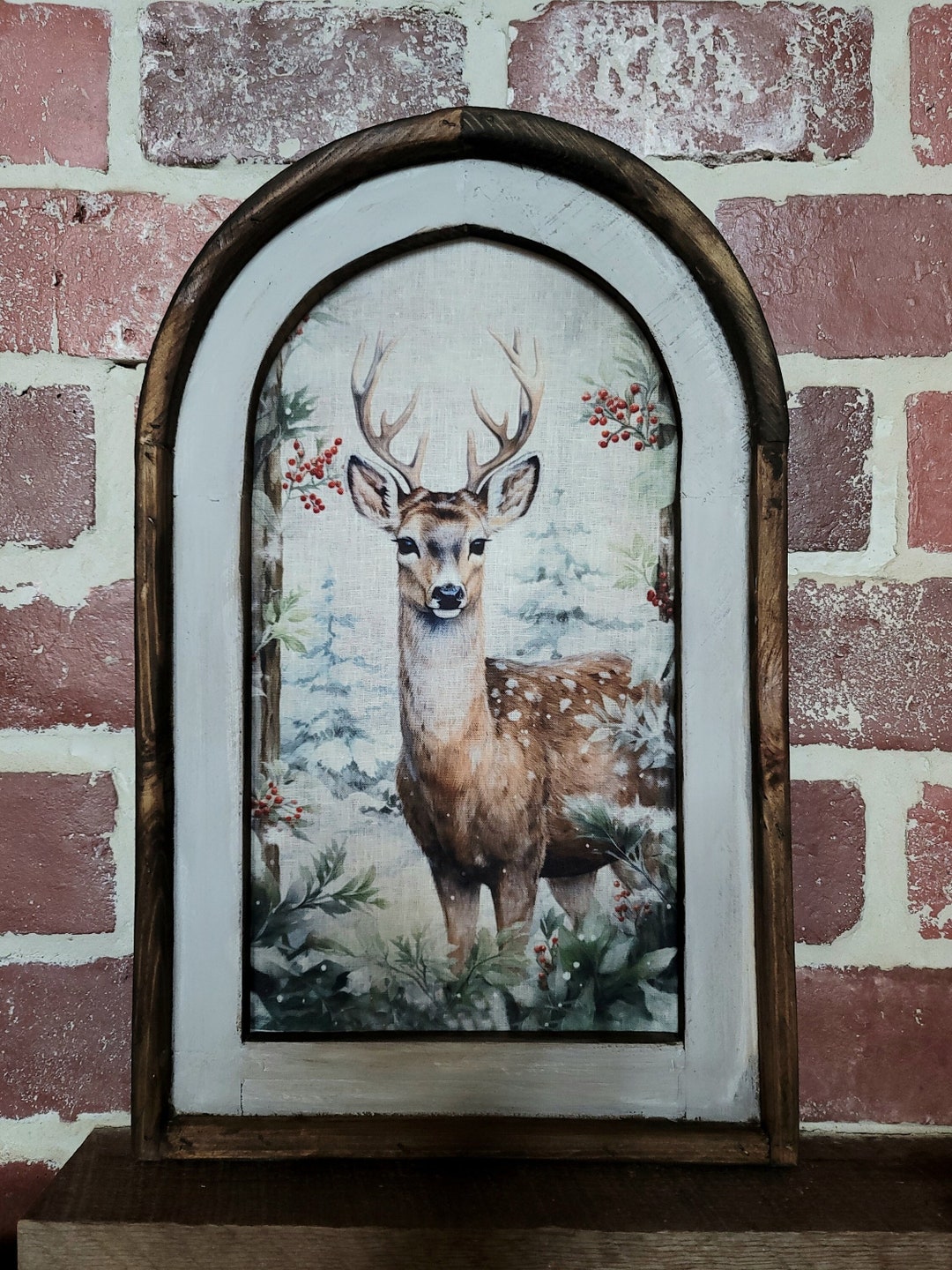 Vintage Christmas Fabric Print Wall Art Woodland Winter Forest Deer ...