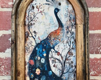 Arch Frame Whimsical Wall Art Whimsy Wall Decor Bird Wall Hanging Tapestry Fabric Print Peacock Art Textile