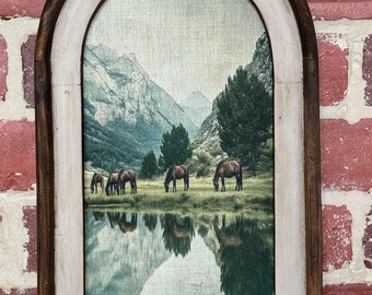 Arch Frame Mountain Landscape Fabric Print Summer Mountain Scene Wall Large Artwork Western XL Wall Art Vintage Cowboy Wall Decor Textile