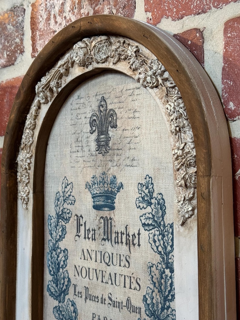 Framed French Vintage Farmhouse Wall Art Fabric Print Vintage French Wall Decor Parisian Decor French Wall Decor Ornate Framed Art image 2