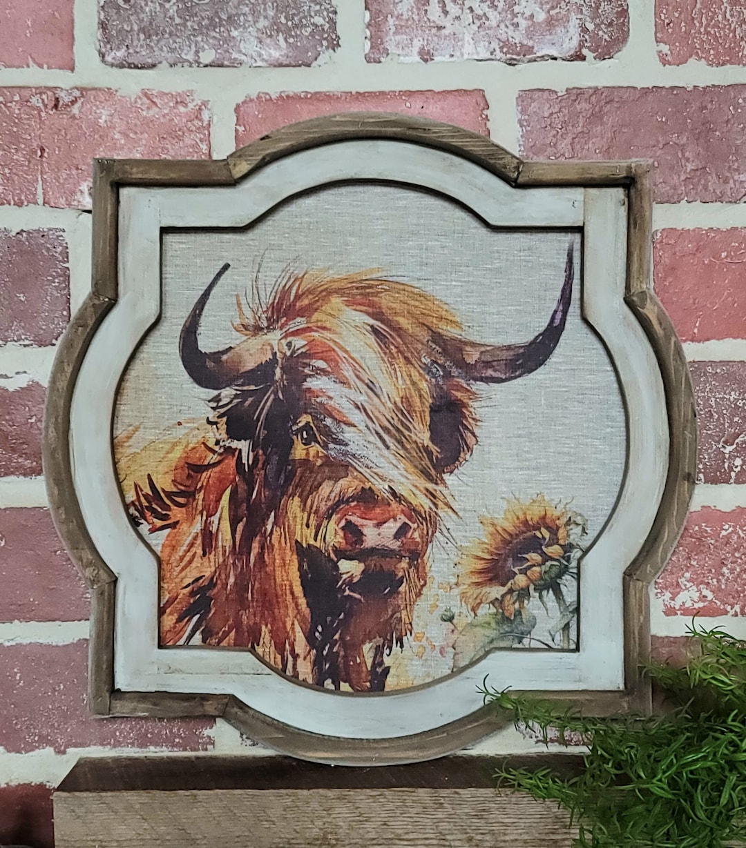 Cow Wall Art 20x20 Linen Wall Hanging Farm Animal Framed Wall Art