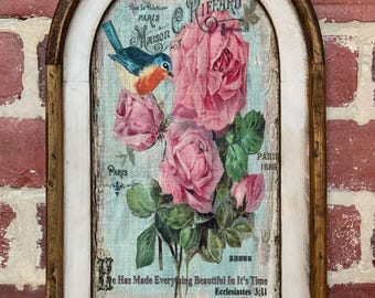 Framed French Country Roses Wall Art Farmhouse House Decor French Floral Decor Vintage Shabby Chic Decor Victorian Botanical Print