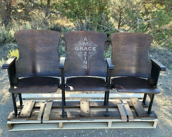 Vintage Theatre Chairs Set of Theater Chairs Theatre Seats Theater Seats Reconditioned Antique Church Bench Vintage Wooden Fold Up Chairs