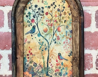 Arch Frame Watercolor Wildflower Art Whimsical Wall Art Dark Cottagecore Floral Wall Decor Vintage Botanical Wall Decor Moody Art Textile
