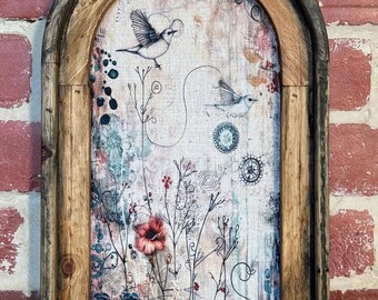 Arch Frame Watercolor Wildflower Art Whimsical Wall Art Dark Cottagecore Floral Wall Decor Vintage Botanical Wall Decor Moody Art Textile