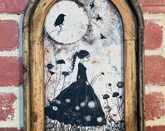 Arch Frame Gothic Whimsical Wall Art Moody Wall Decor Fabric Print Vintage Dark Moody Summer Wall Art Dark Cottagecore Neutral Wall Art
