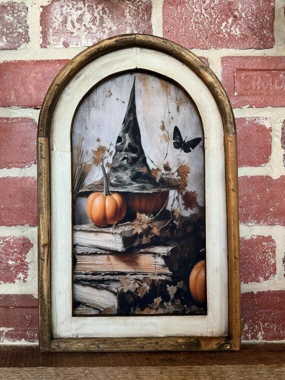 Framed Fabric Halloween Wall Art Print Halloween Wall Decor Vintage Witch Print Dark Moody Wall Decor Cottagecore Fall Wall Art Wall Textile