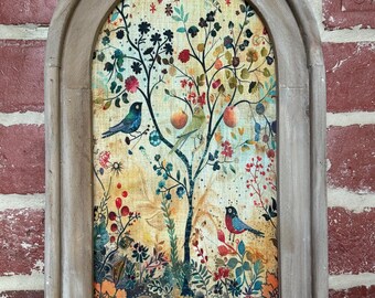 Arch Frame Watercolor Wildflower Art Whimsical Wall Art Dark Cottagecore Floral Wall Decor Vintage Botanical Wall Decor Moody Art Textile