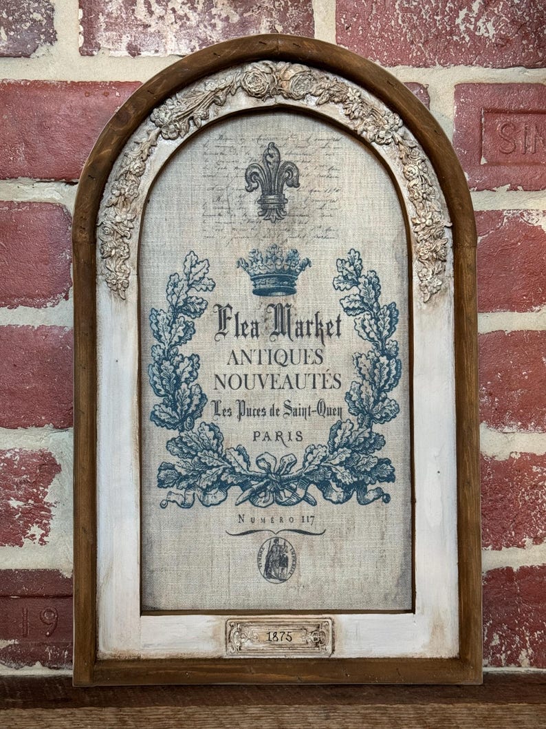 Framed French Vintage Farmhouse Wall Art Fabric Print Vintage French Wall Decor Parisian Decor French Wall Decor Ornate Framed Art image 1