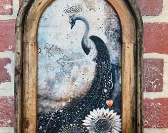 Arch Frame Whimsy Art Whimsical Wall Art Dark Cottagecore Bird Wall Decor Vintage Wall Tapestry Fabric Print Peacock Hanging Art Textile