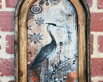 Arch Frame Watercolor Wildflower Art Whimsical Wall Art Dark Cottagecore Floral Wall Decor Vintage Botanical Wall Decor Bird Art Textile