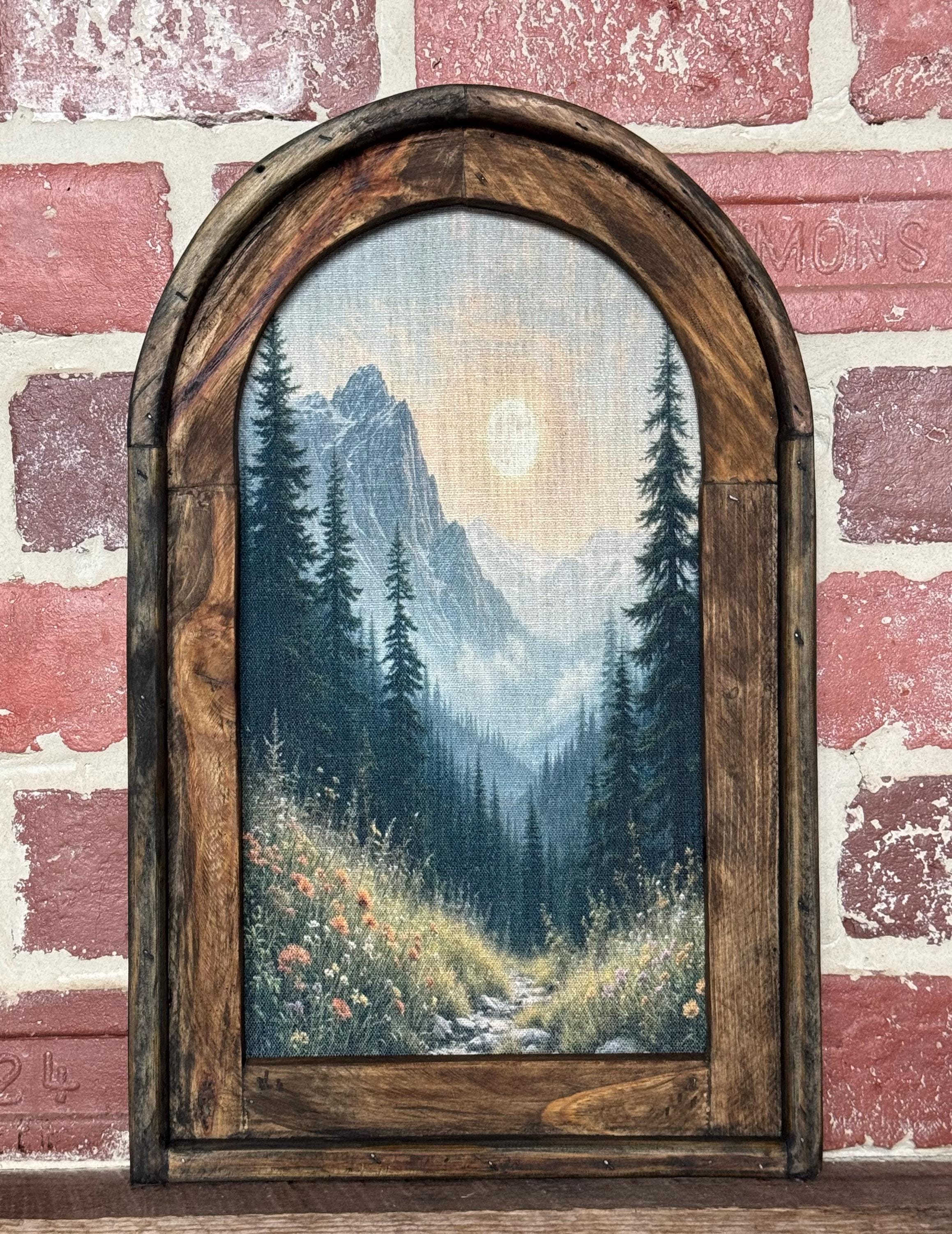 Arch Frame Wildflower Mountain Landscape Dark Academia Floral Wall Art Dark Cottagecore Floral Vintage Botanical Wall Decor Moody Flower Art