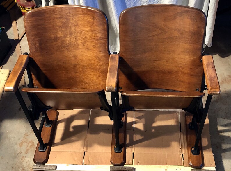 Two Theatre Chairs Refinished Theater Seats Cinema Chairs Movie Chairs Church Pew Church Chairs Entryway Bench Seat SOLD Accepting Orders