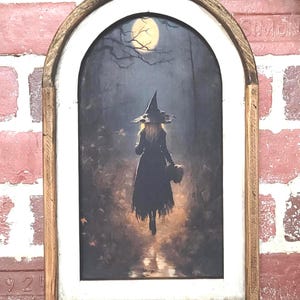 Framed Fabric Halloween Wall Art Print Halloween Decor Vintage Witch Print Autumn Fabric Print Vintage Dark Moody Wall Decor Dark Academia