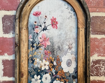 Arch Frame Wildflower Field Landscape Dark Academia Floral Wall Art Dark Cottagecore Floral Vintage Botanical Wall Decor Moody Flower Art