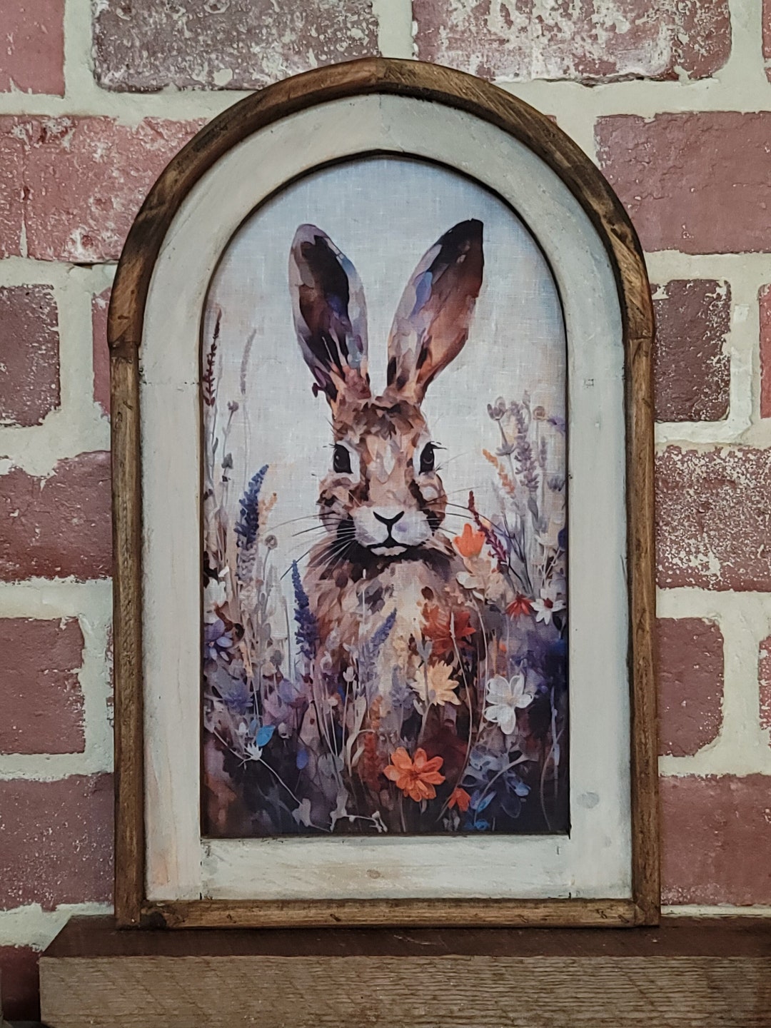 Framed Bunnies Wall Art Arch Window Framed Rabbits Decor Spring Farmhouse Wall Decor Rabbit Wall
