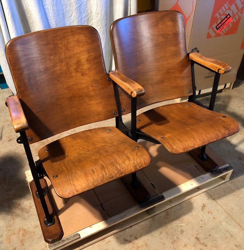 Two Theatre Chairs Refinished Theater Seats Cinema Chairs Movie Chairs Church Pew Church Chairs Entryway Bench Seat SOLD Accepting Orders