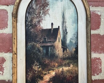 Framed Autumn Landscape Print Vintage Rustic Moody Wall Decor Fabric Print Dark Academia Wall Art Fall  Cottagecore Forest Cabin Scene