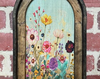 Arch Frame Wildflower Field Landscape Dark Academia Floral Wall Art Dark Cottagecore Floral Vintage Botanical Wall Decor Moody Flower Art