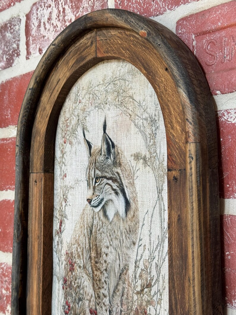 Rustic Bobcat Arch Frame Vintage Woodland Print Moody Winter Wall Decor Bobcat Wall ...