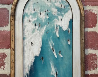 Vintage Beach Wall Art Beach House Decor Ocean Surfers Coastal Decor Arch Summer Wall Art Vintage Ocean Landscape Fabric Print Beach Scene