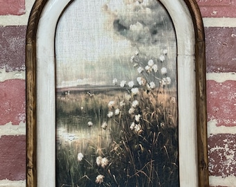 Arch Frame Dark Moody Landscape Scene Rustic Moody Wall Decor Fabric Print Dark Academia Wall Art Fall Dark Cottagecore Wildflowers Scene