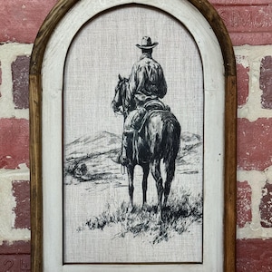 Retro Western Wall Decor Nostalgia Western Framed Art Vintage Cowboy Sketch Rustic Southwestern Art Cowboy Wall Decor Ranch Wall Art Textile