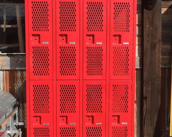 Vintage School Lockers Red Caged Gym Locker Imdustrial Metal Cabinet Vintage Lockers Storage Cabinet Industrial Dresser Mudroom Lockers