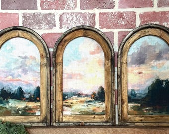 3 Piece Vintage Landscape Fabric Print Triptych Scenery Extra Large Artwork Wall Decor Mountain Landscape Set of 3 Tapestry Textile Print