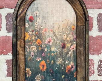 Arch Frame Wildflower Field Landscape Dark Academia Floral Wall Art Dark Cottagecore Floral Vintage Botanical Wall Decor Moody Flower Art