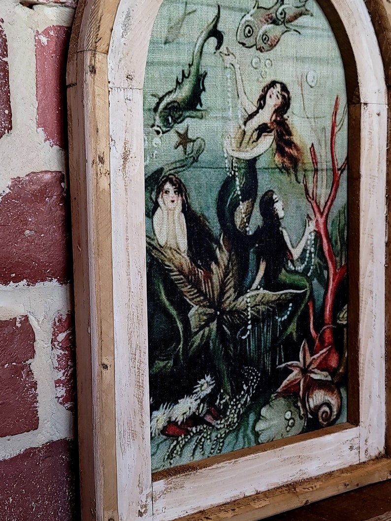 Framed Vintage Mermaids Wall Art 14x22 Beach House Etsy