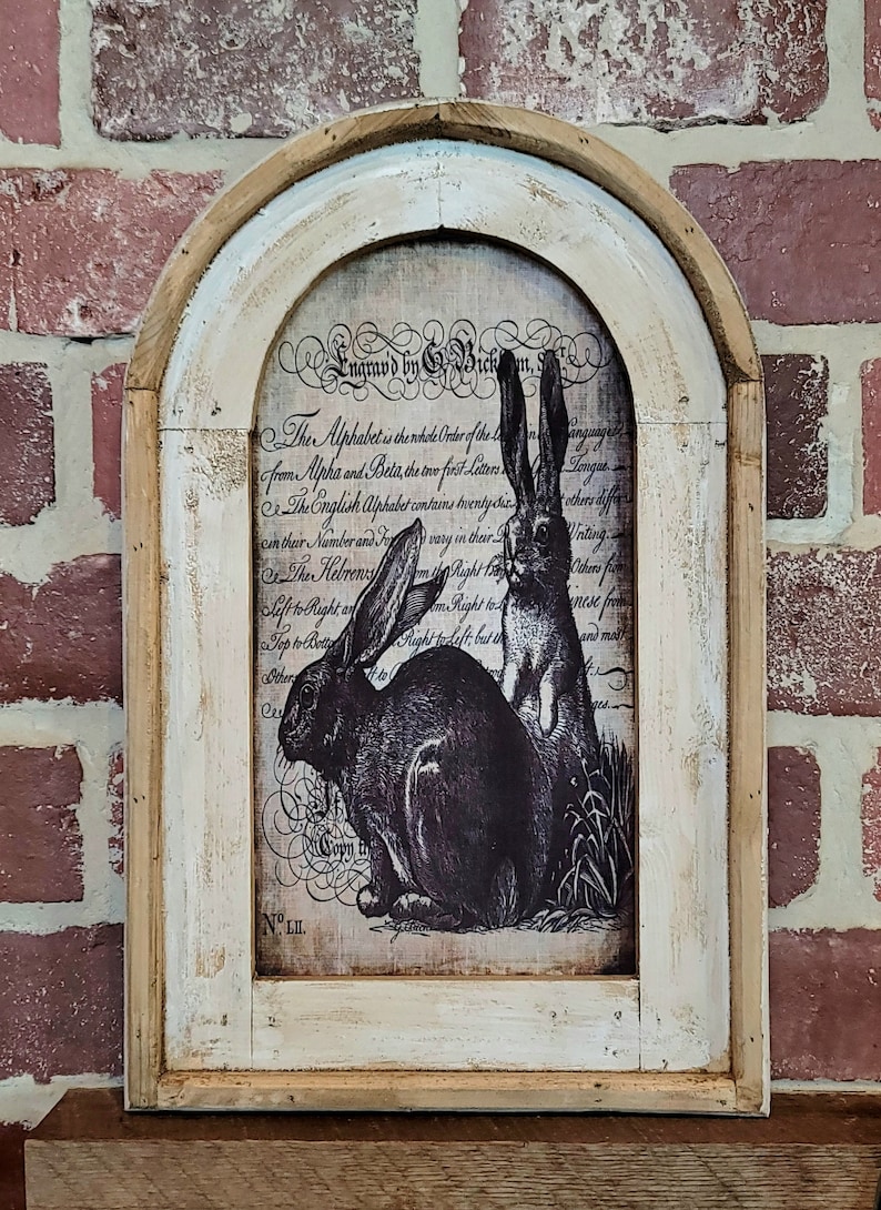 Framed Bunnies Wall Art Arch Window Framed Rabbits Decor Etsy
