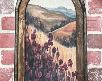Arch Frame Moody Landscape Dark Red Wildflower Landscape Nature Inspired Scenery Wall Art Dark Cottagecore  Maroon Wildflower  Prnt