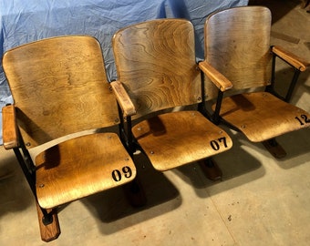 Accepting Orders-Set of Three Vintage Theater Chairs Theatre Chairs Entryway Bench Theatre Seats Antique Theater Seats Waiting Room Chairs
