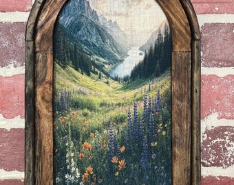 Arch Frame Mountain Wildflower Landscape Dark Academia Floral Wall Art Dark Cottagecore Nature Summer Scene Botanical Wall Decor Tapestry