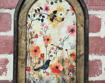 Arch Frame Watercolor Wildflower Art Whimsical Wall Art Dark Cottagecore Floral Wall Decor Vintage Botanical Wall Decor Moody Art Textile