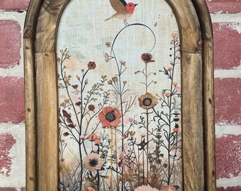 Arch Frame Watercolor Wildflower Art Whimsical Wall Art Dark Cottagecore Floral Wall Decor Vintage Botanical Wall Decor Moody Art Textile