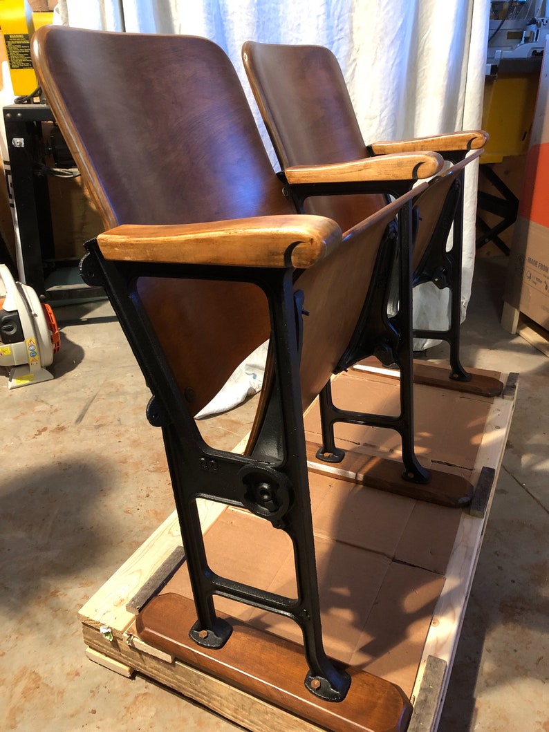 Two Theatre Chairs Refinished Theater Seats Cinema Chairs Movie Chairs Church Pew Church Chairs Entryway Bench Seat SOLD Accepting Orders