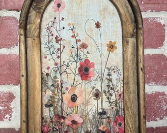 Arch Frame Watercolor Wildflower Art Whimsical Wall Art Floral Wall Decor Vintage Botanical Wall Decor Textile Wall Tapestry Fabric Print