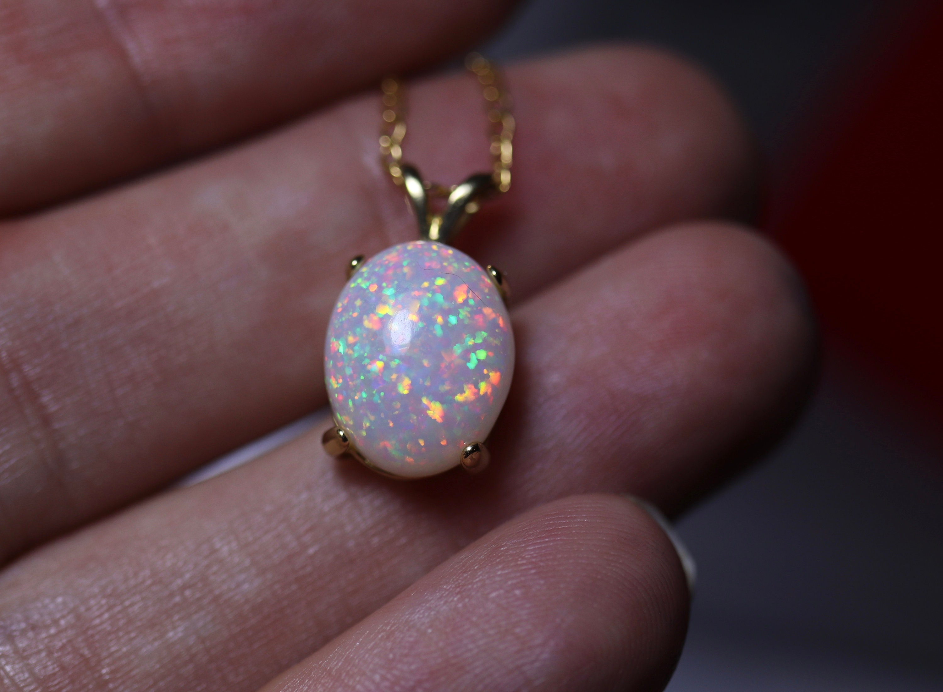 Rare white opal, pin fire opal, fire opal necklace, pendant necklace ...