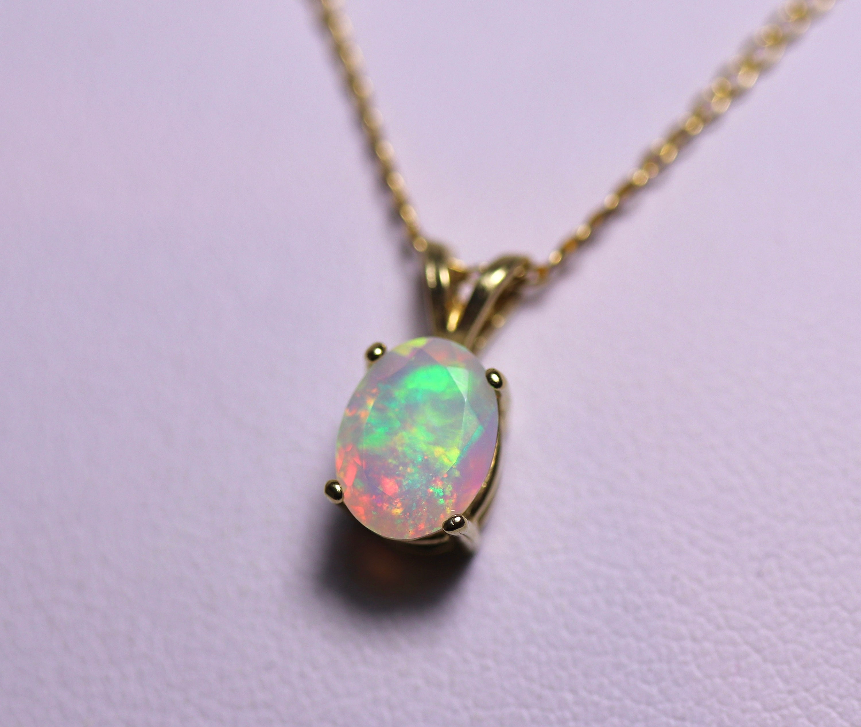 Natural opal pendant, fire opal necklace, rainbow opal, birthstone ...