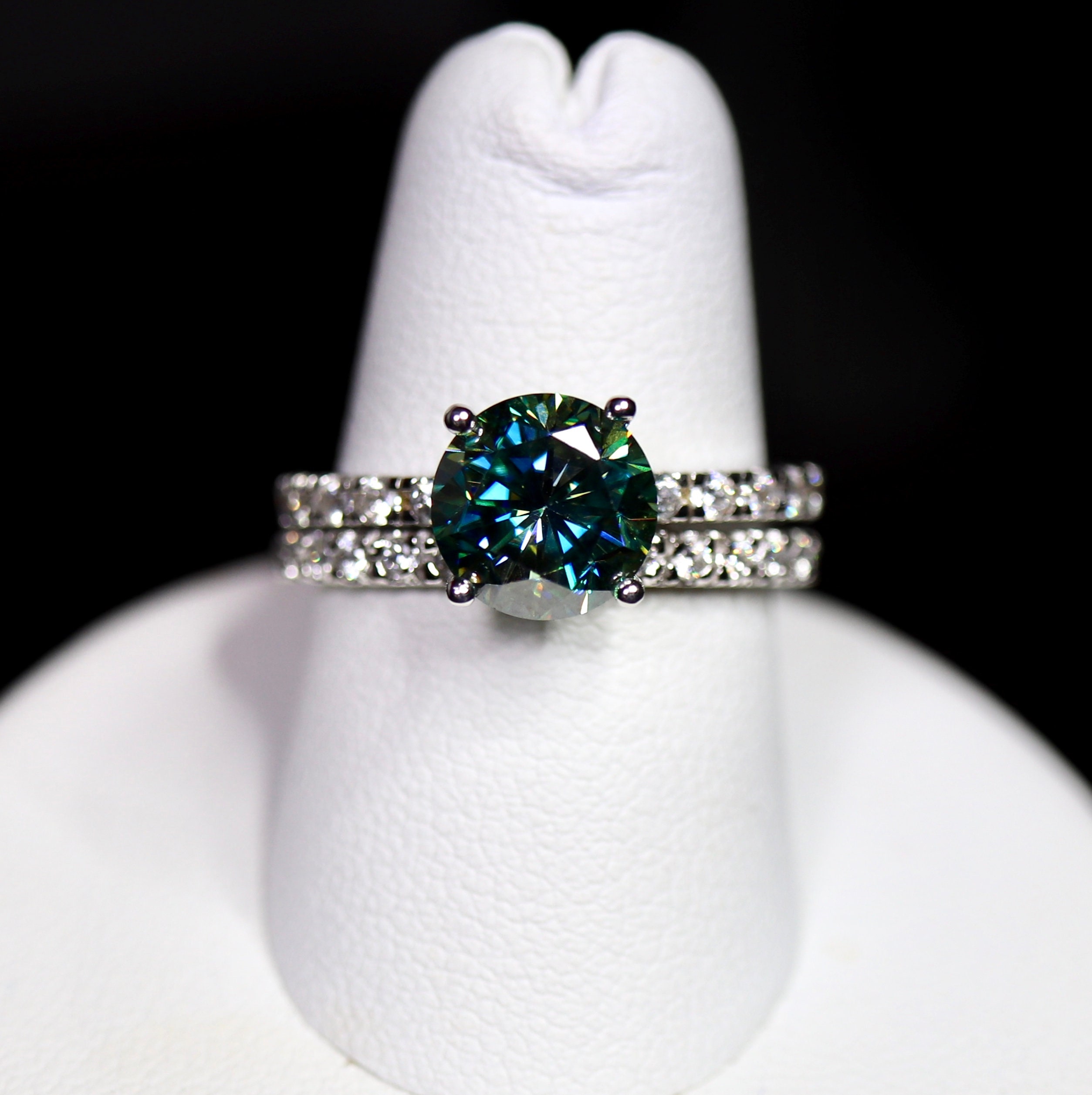 Blue moissanite, moissanite ring, moissanite set, bridal set, classic