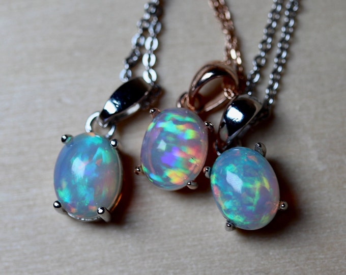 Blue Opal Crystal Necklace in 14k Rose Gold Filled Finish over sterling silver, Elegant Piece of Jewelry made with genuine Ethiopian opal