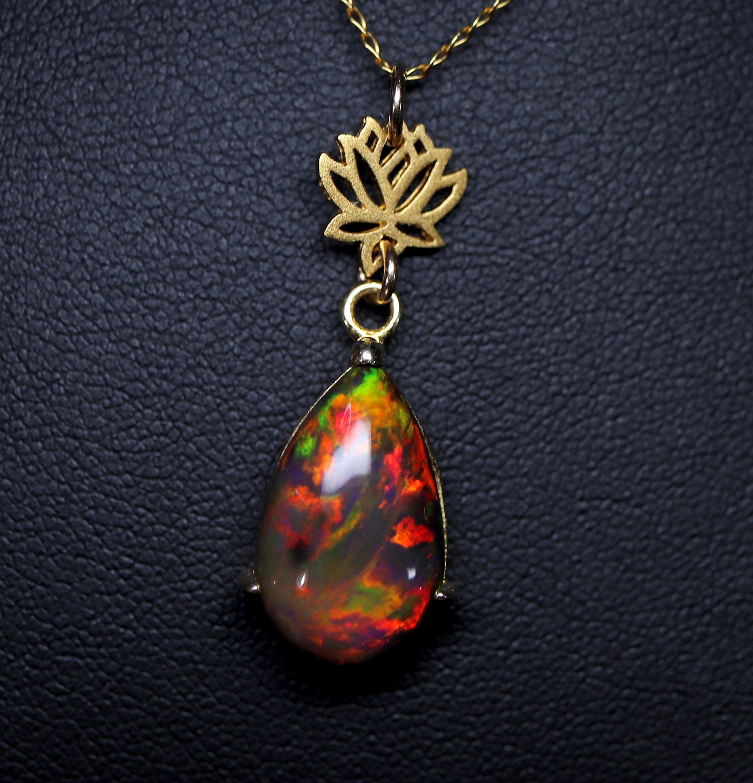 Large black opal, fire opal pendant, natural black opal, rare black opal, statement necklace
