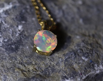 Round opal pendant, tiny opal necklace, birthday jewelry, graduation present, silver opal jewelry,