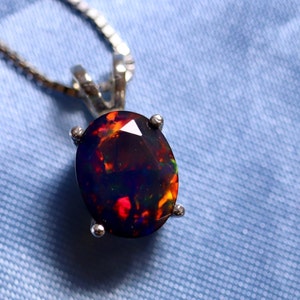 Black Opal Pendant Natural Fire Opal Black Opal Necklace - Etsy