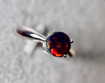 Natural black opal, black opal ring, classic silver ring, opal promise ring, opal solitaire, wedding opal ring, gift for her, opal rings