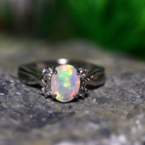 Natural Opal Ring, Fire Opal Ring, Opal Engagement Ring, Rainbow Opal ...